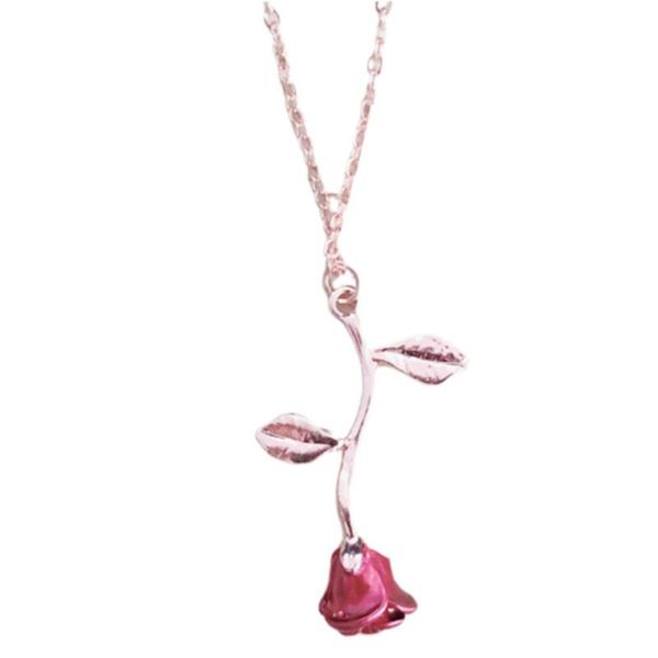 

элегантные женщины эмаль роза подвеска цепи ожерелье ювелирные изделия валентина день подарков, Silver