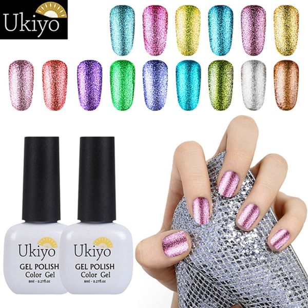 

ukiyo 8ml platinum color nail gel varnish semi permanent nail art soak off uv gel nail polish glitter lacquer pearl gelpolish, Red;pink