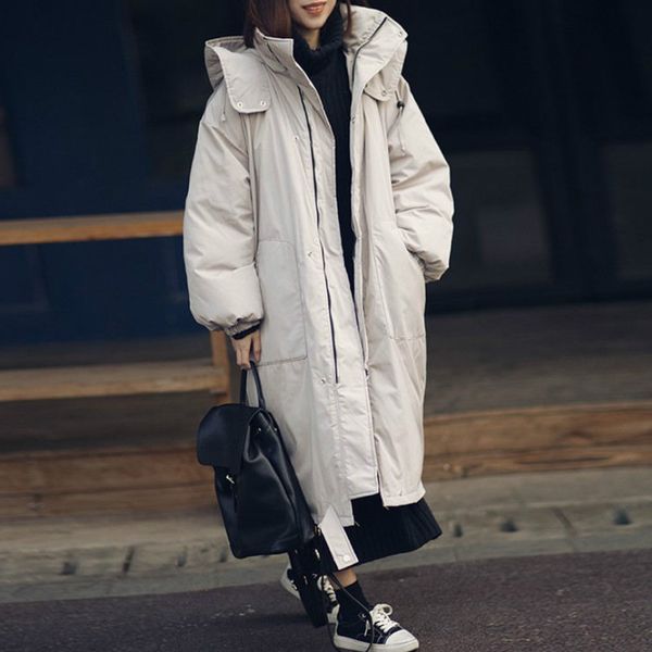 

new autumn winter jacket women parka thicken oversized 2019 hooded hat coats warm solid feminina outerwear female s321, Black