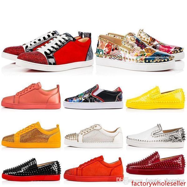 

designer luxury flat shoes red bottoms mens women low cut suede spikes casual shoes sports trainers sneakers 35-47 big size with box