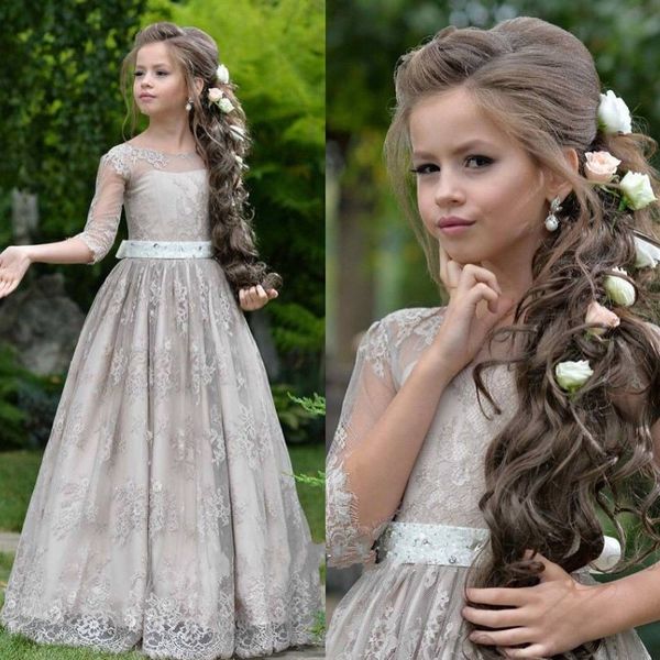 2019 Lovely Lace Flower Girls Dresses With Sashes Jewel Half