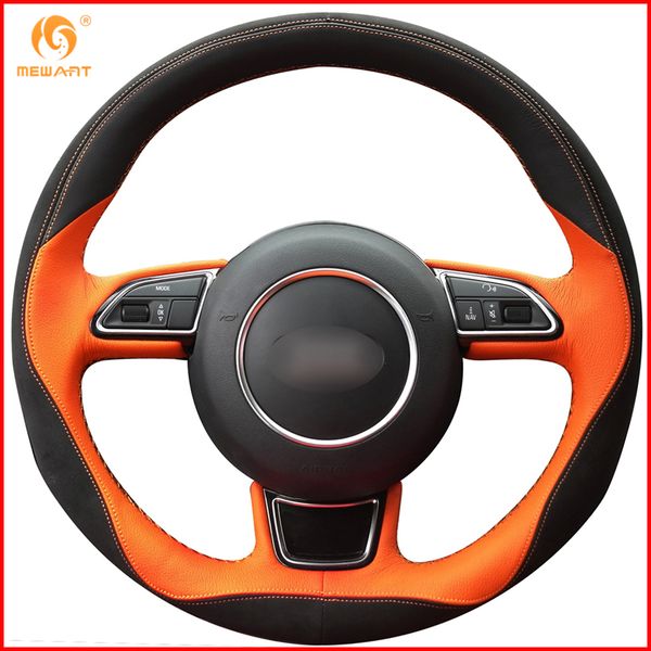 

mewant black orange leather black suede car steering wheel cover for a1 a3 a5 a7 interior accessories parts