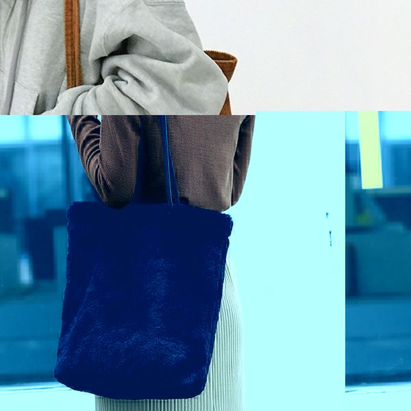 

versatile fashion plush handbag leisure large capacity single shoulder women's bag simple pure color wool shopping hand bag