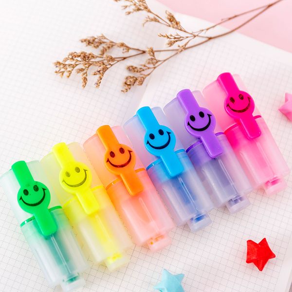 

6 pcs/lot mini smile highlighter cute painting drawing marker pen office school writing supplies gift escolar, Black;red