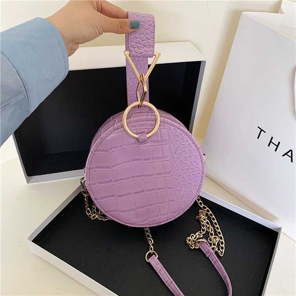 

ladies bag 2020 new retro round handbag chain hand bag fashion ladies leather shoulder messenger
