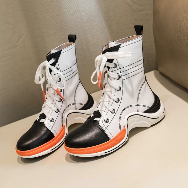 

new arrival women boots 2020 patchwork ankle booties cross-tied platform shoes woman botas mujer warm winter chaussures femme, Black