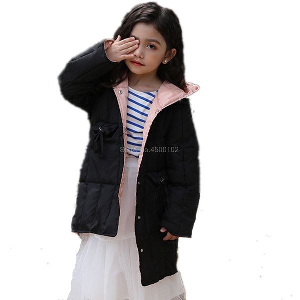 

2019 girl winter jacket 4-10t kids cotton-padded outerwear girl casual warm hooded jacket solid warm cotton coats, Blue;gray