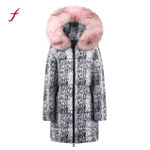 

winter warm thick coat women's long down cotton snake print parka large size casual hooded coat jacket outwear parkas /pt, Black