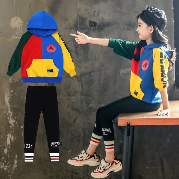 

children's wear girls sports jacket trousers autumn and winter coat new hooded sweater + sweatpants 2 sets, White