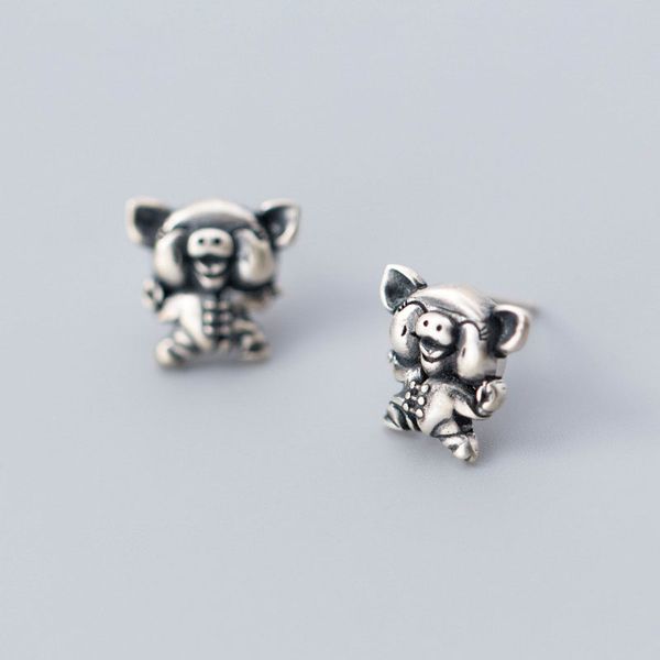 

старинные милые свиньи серьги-гвоздики из серебра 925 пробы, Golden;silver