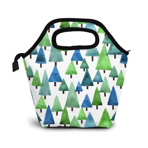 

forest pattern lunch bag boxes bags portable insulated picnic box for women men, Blue;pink