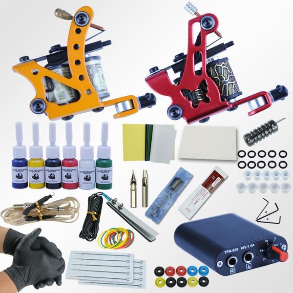 

complete tattoo machine kit 2 rotary tattoo machine gun set 6 color ink sets power supply body art set pigment make up