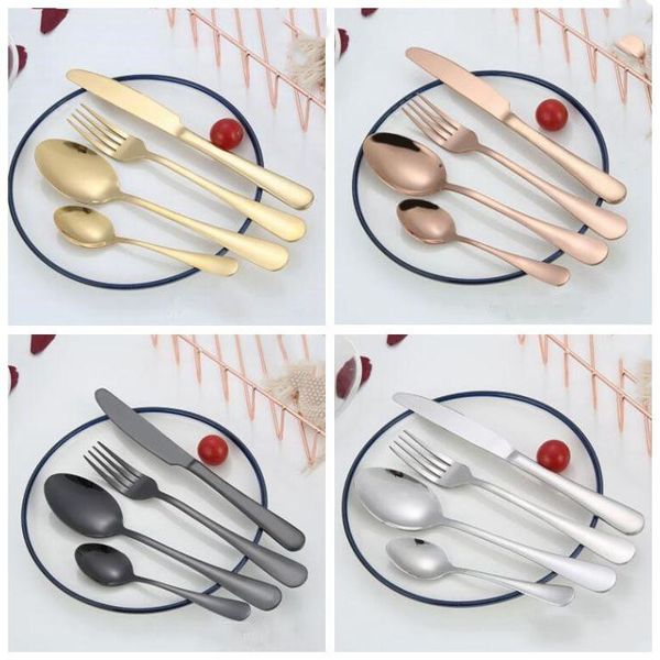 

stainless steel flatware sets western tableware knife fork spoon teaspoon cutlery set matte 4 colors outdoor portable tablewares lxl882-1