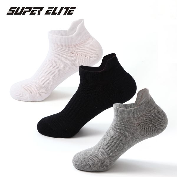 

super elite combed cotton sports socks new running socks short basketball solid boat gym fitness for men women, Black