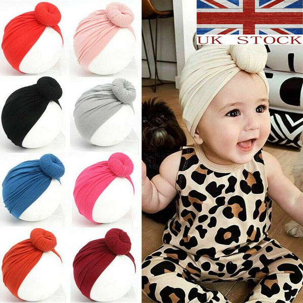 

kids baby girls turban bow knot head wrap ear hat cotton cap, Yellow