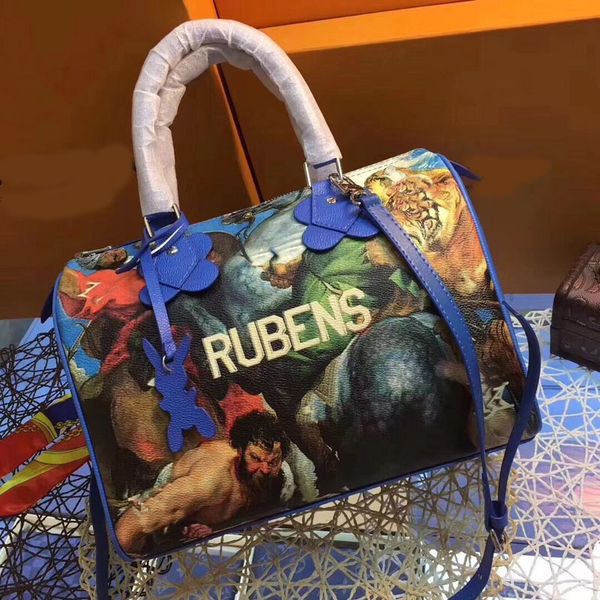 

classic brand designer bag men women painted real oxidizing genuine leather 30cm handbag speedy purse tote bag travel bag