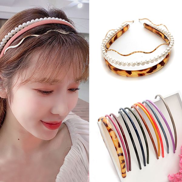 

3pcs/set new hairbands for women tiny solid color leopard acrylic fashion hair hoop gold alloy simulation pearl hair accessories