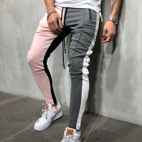 

men patchwork gyms men joggers casual sweatpants trousers pantalon homme trousers sporting clothing bodybuilding pants, Black