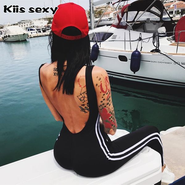 

jumpsuits summer casual fitness striped skinny lwomen jumpsuits fashion backless active lady clothes, Black;white