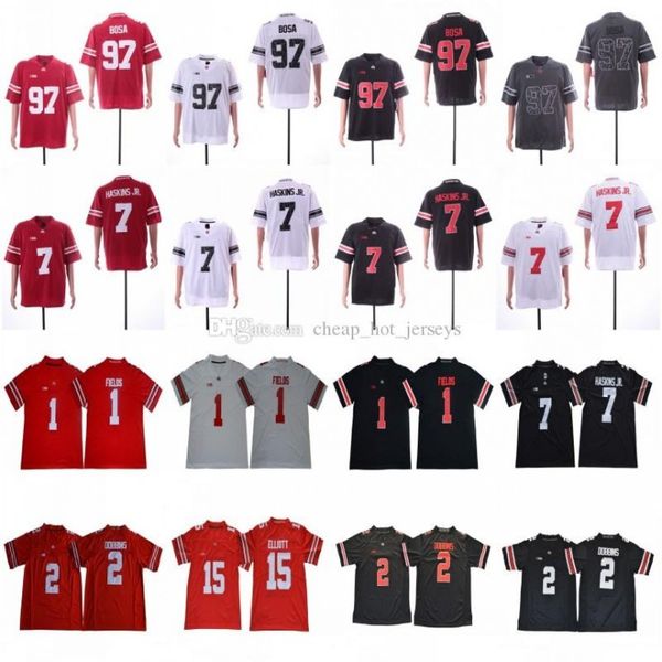 

ohio state buckeyes #1 justin fields jersey #2 jk dobbins #7 dwayne haskins jr. #97 nick bosa #15 elliott ncaa rose bowl jerseys, Black;red