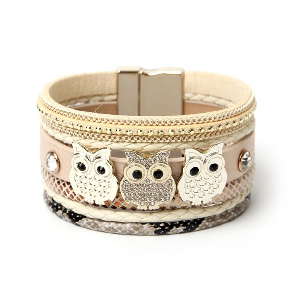 

owl women charm bangles luxury designer jewelry ladies bracelet handmade wide friendship bracelet fashion jewelry women, Golden;silver
