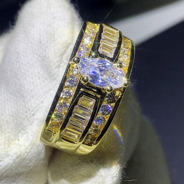 

sparkling victoria luxury jewelry 925 sterling silver&gold fill marquise cut white z cz diamond gemstones women wedding band ring gift, Slivery;golden