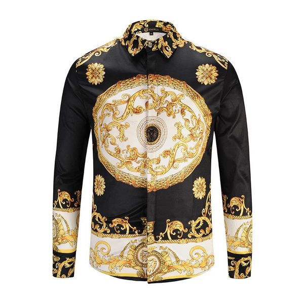

3d печатные золотые цветы мужские рубашки man vintage dress рубашки сорочка homme 2019 новая мужская одежда camisa masculina, White;black