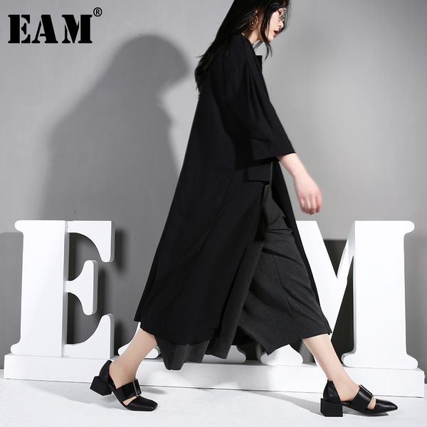 

eam] women black temperament leisure trench new lapel long sleeve loose fit windbreaker fashion tide autumn winter 2019 u370, Tan;black