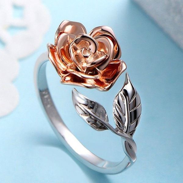 

Нежный цветок розы листья кольцо для женщин Дамы розовое золото цвет палец кольцо открыть регулируемый ювелирные изделия подарки anillos