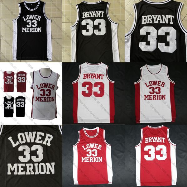 

ncaa 33 bryant lower merion high school jersey double stiched in stock basketball jerseys, Black;red