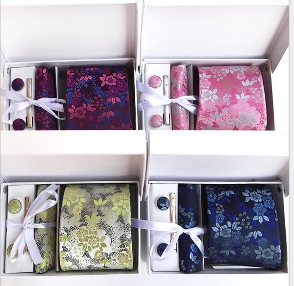 

men's tie gift box 6 suits paisley big flower wedding tie suit, Blue;purple