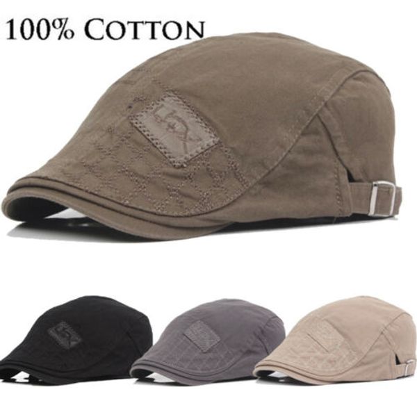 

2019 mens hat solid cotton cap golf driving summer sun flat newsboy caps, Blue;gray