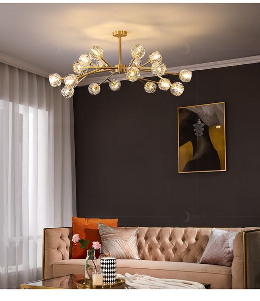 

2021 modern vintage copper crystal chandelier luxury large chandeliers lustre kitchen molecular bedroom ceiling chandelier lighting