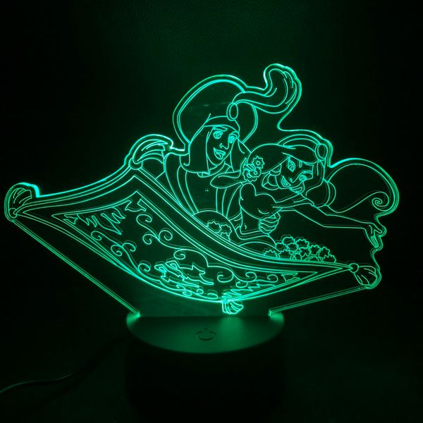 

3d led night light lamp aladdin prince princess jasmine office room decoration girl kids bedroom nightlight child birthday gift