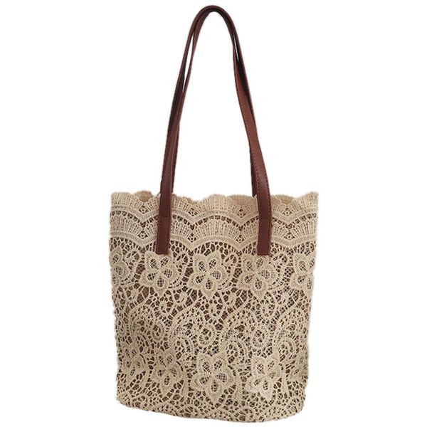 

jhd-fashion women shoulder bag big lace female handbag lady floral tote women shopping bag ladies totes(champagne
