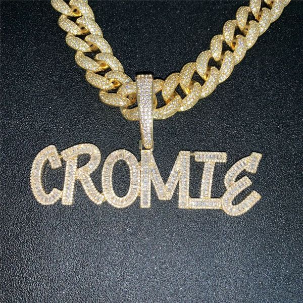 

gold silver colors cz diamond iced out a-z letter custom name necklace for women men with 24inch rope chain