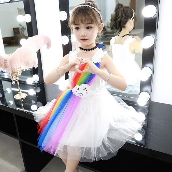 

ins new girls' summer dress korean version super tutu style rainbow princess skirt 2 colors ing, Red;yellow