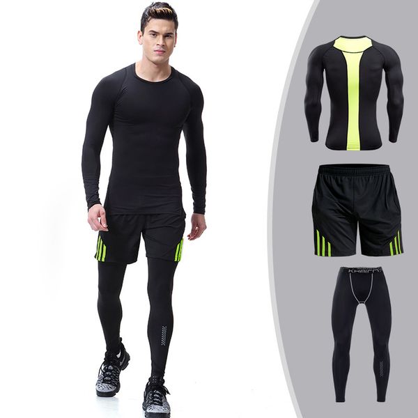 

sports suit men long sleeve running sets quick dry basketball gym jogging suit compression yoga sport fitness set clothes, Black;blue
