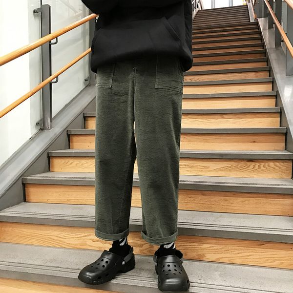 

2018 autumn and winter new thick corduroy pants men's overalls tide brand straight loose casual pants army green s-2xl, Black