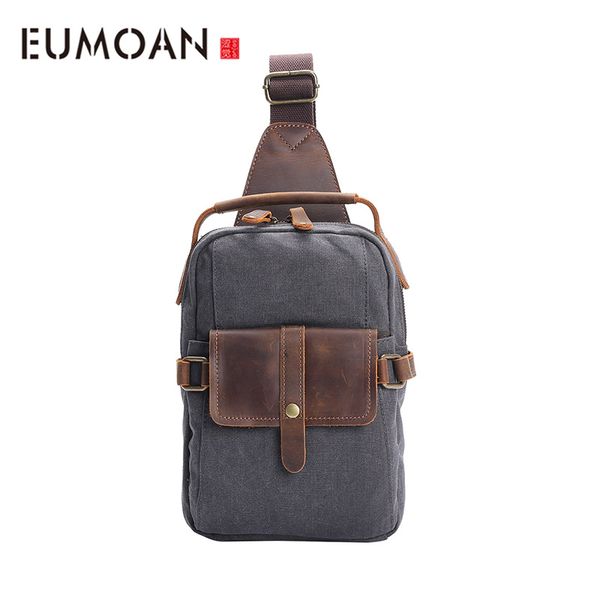 

eumoan men's canvas with cowhide breast bag, casual youth shoulder bag, vintage men's bag