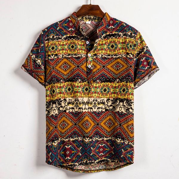 

summer mens shirt casual hawaiian printing short sleeve mens shirt streetwear camisa ethnic cotton linen blouse camisa masculina, White;black
