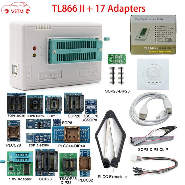 

original tl866ii plus universal programmer+17 adapters+sop8 ic clip high speed flash eprom tl866 ii + 12 adapters programmer