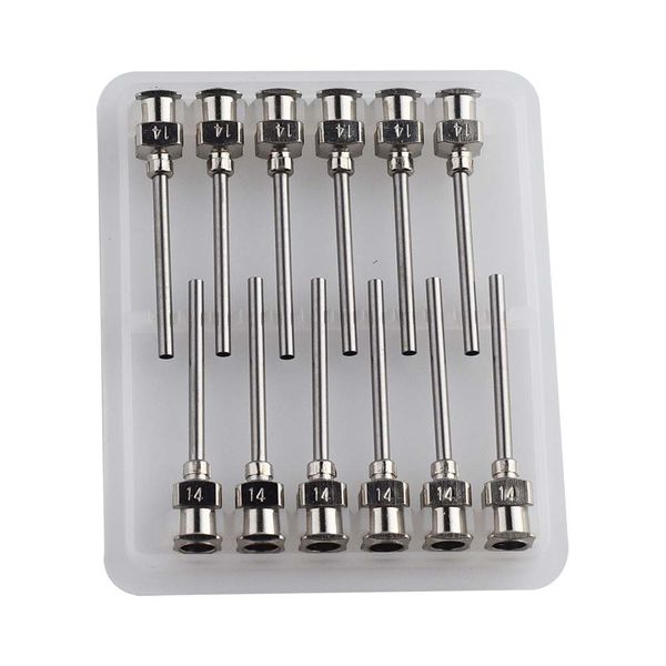 

14g dispensing needle 1" all metal, stainless steel blunt tip luer lock 12 pack