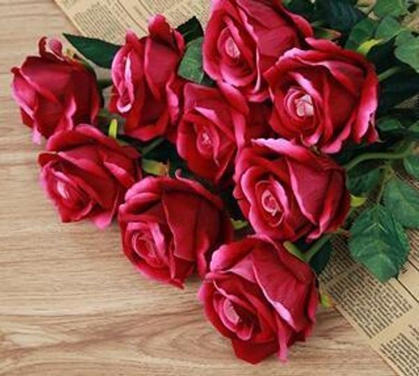 

flower branch 6 pcs artificial fake flowers real touch rose bride flower wedding bridal bouquet home decorations (without vase