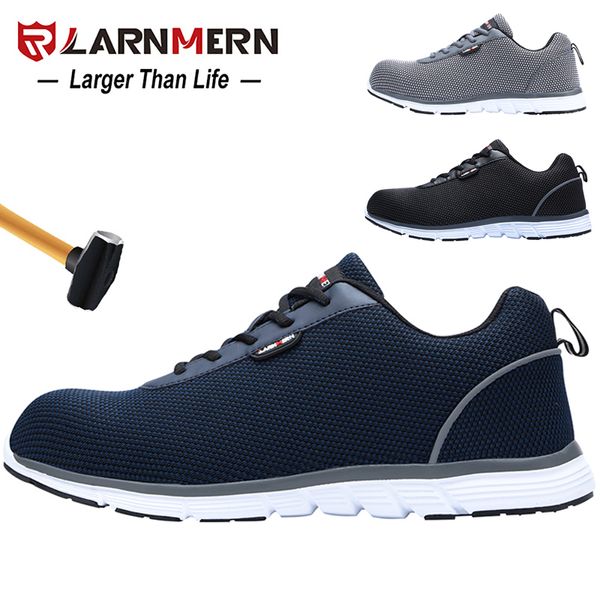 

larnmern lightweight breathable men safety shoes steel toe work shoes for men anti-smashing construction sneaker with reflective, Black