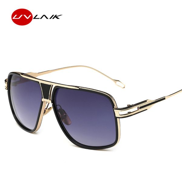 

uvlaik vintage sunglasses men women brand big frames glasses female uv400 retro metal design sunglass blue black eyewear unisex, White;black