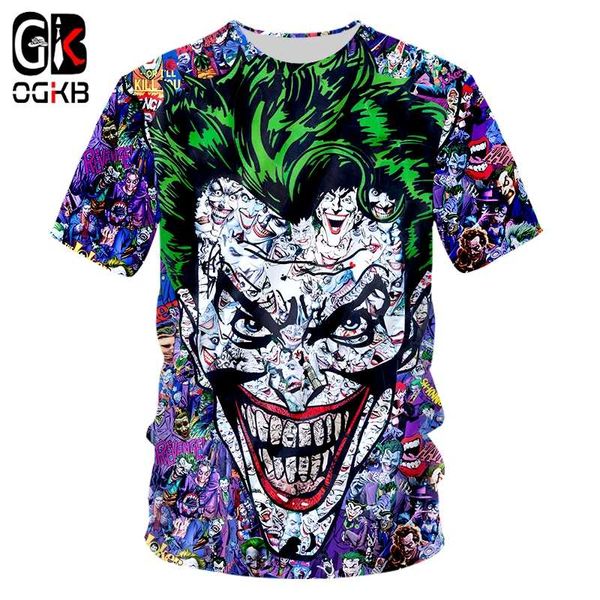

ogkb clown t shirt men/women streetwear joker face hip hop 3d printed terror fashion oversize xs-7xl, White;black