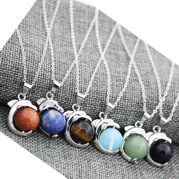 

multicolor природный камень ожерелье кристалл дельфин shaped шарм подвеска мода творческих женщины мужчины ювелирные изделия конструктора ож, Silver