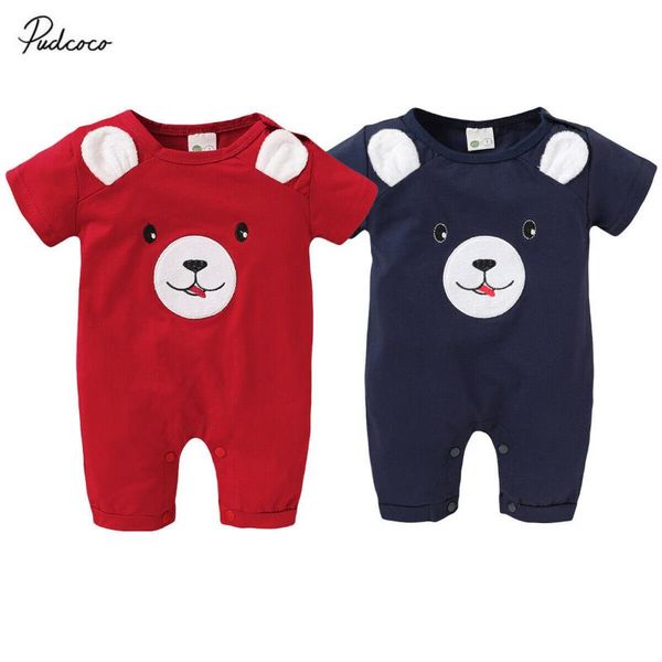 

2020 newborn baby boy girls cartoon bear romper short sleeve jumpsuit playsuit clothes baby girls cotton rompers, Blue