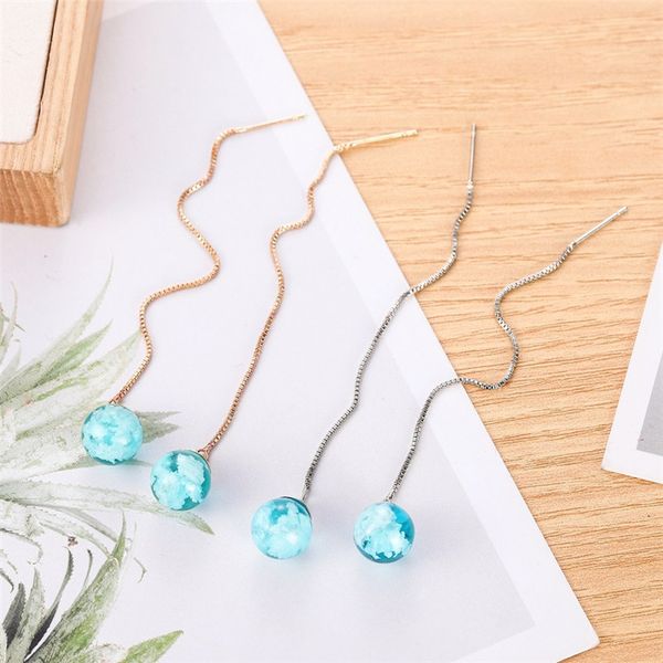 

doreenbeads women ear thread threader dangle earrings gold /silver color blue ball cloud earrings jewelry 95mm long , 1pair